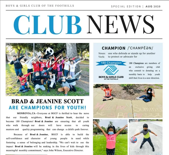 Monthly donor email newsletter