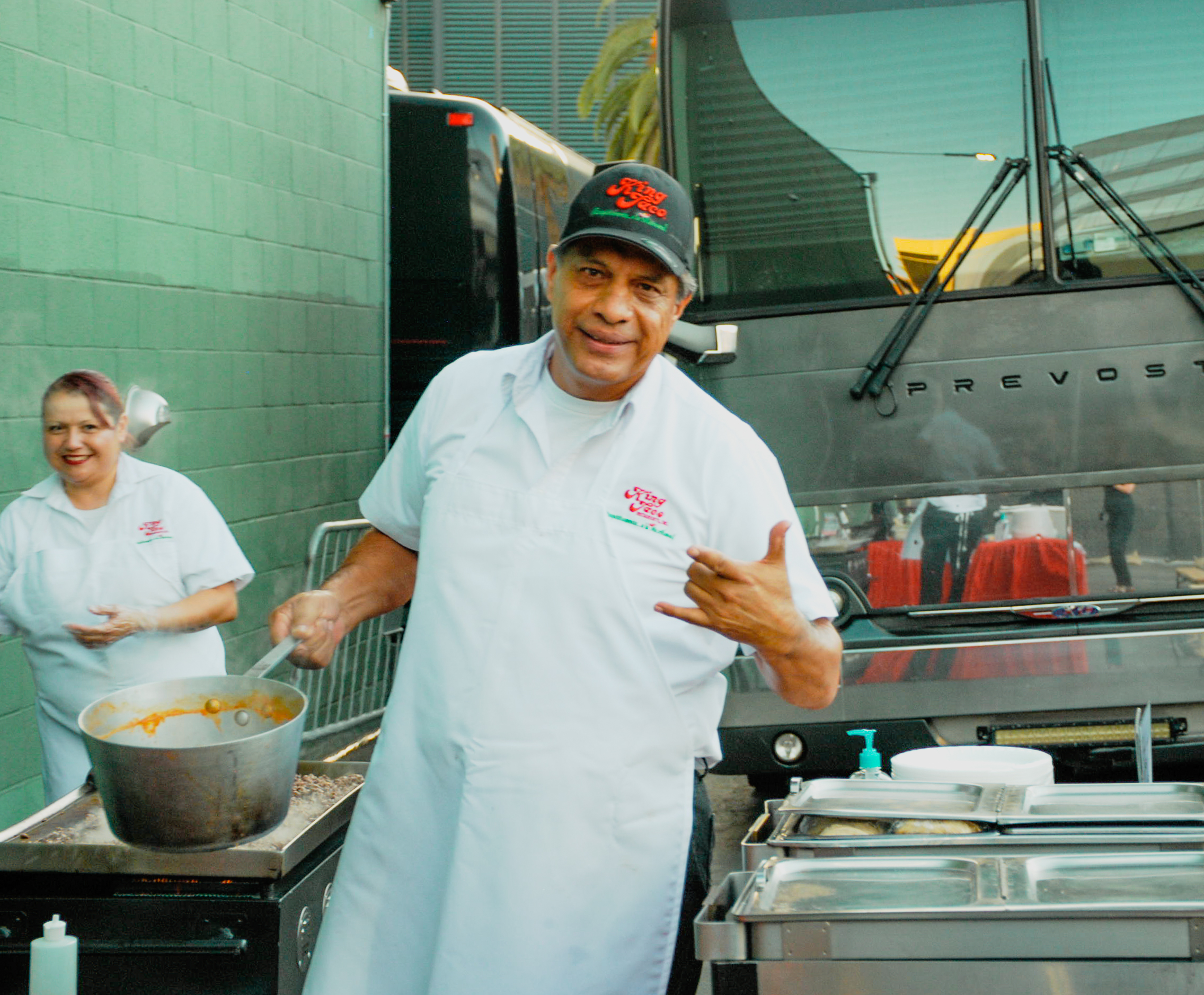 King Taco cook having fun